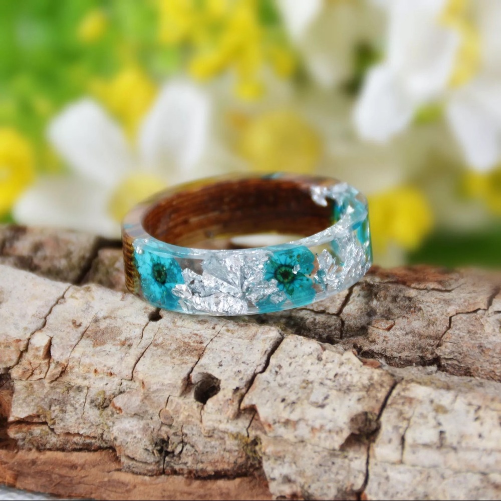 Wood plant flower Design Resin Ring